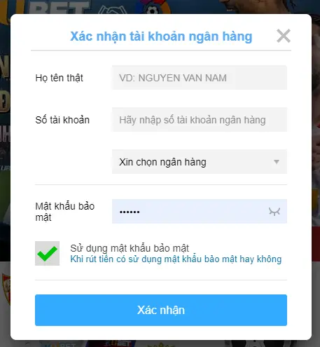 Thêm tài khoản ngân hàng khi rút tiền Kubet